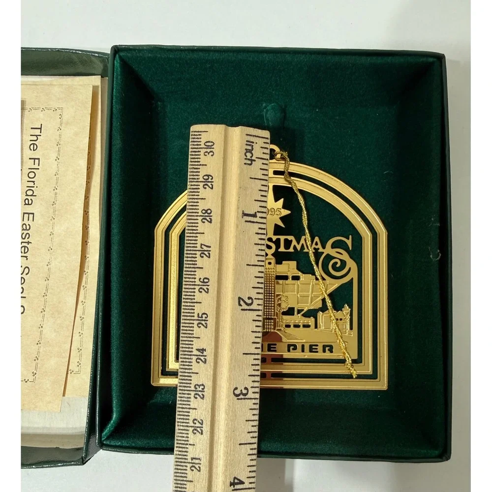 1995 Florida Easter Seal Society 24k Gold Plate St Petersburg Pier Ornament 1963